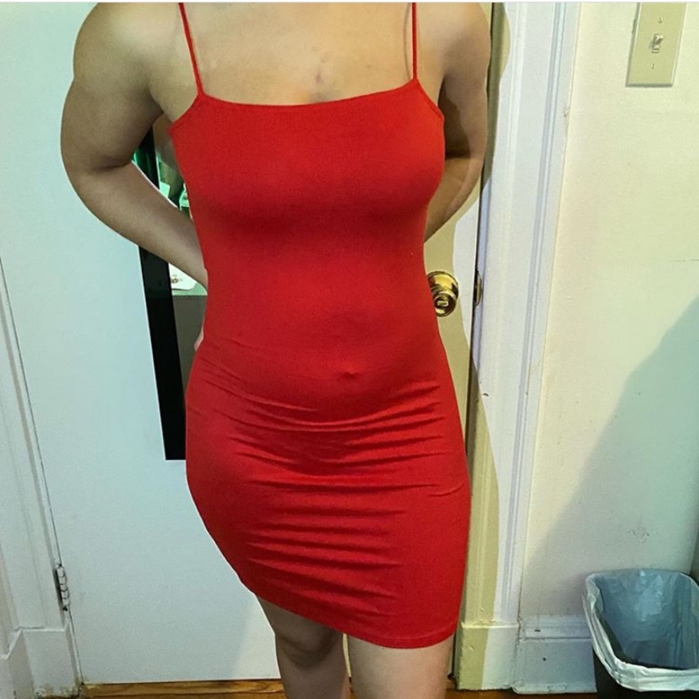 Simple red dress spaghetti strap